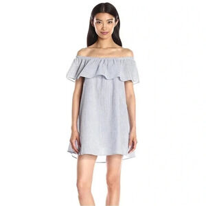 EUC MINKPINK French Twist off the shoulder dress blue and white stripe. Small.